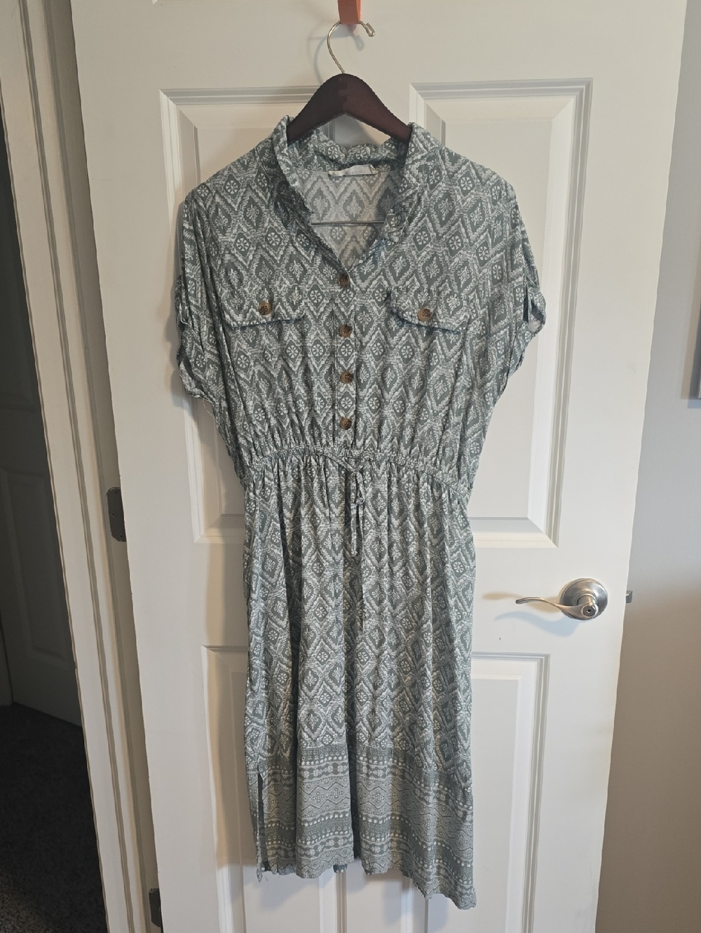 Lucky Brand, Casual Button-Front Printed Shirt Dress in Sage Green